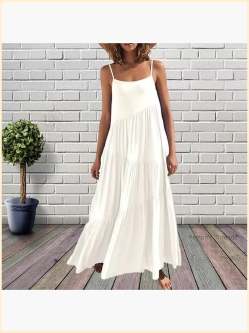 Spaghetti Strap Maxi Dress A-Line Square Neck Sleeveless Summer Dress - Picture 2 of 7